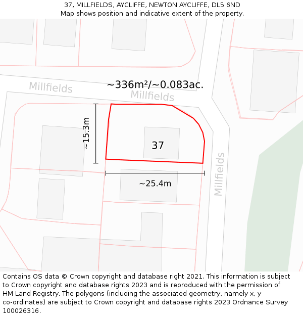 37, MILLFIELDS, AYCLIFFE, NEWTON AYCLIFFE, DL5 6ND: Plot and title map