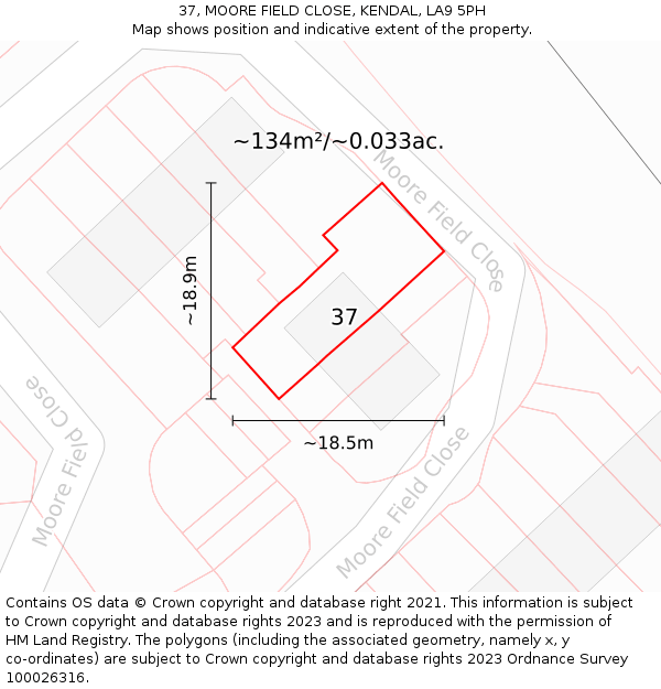 37, MOORE FIELD CLOSE, KENDAL, LA9 5PH: Plot and title map