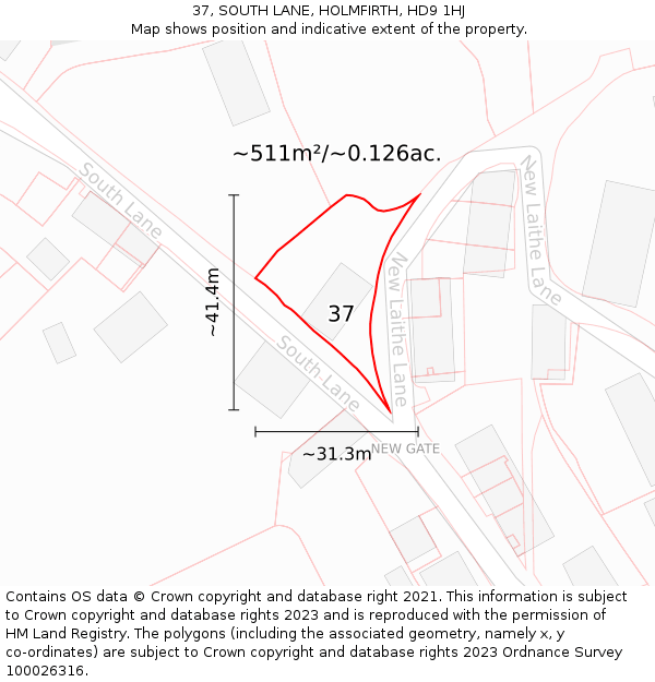 37, SOUTH LANE, HOLMFIRTH, HD9 1HJ: Plot and title map