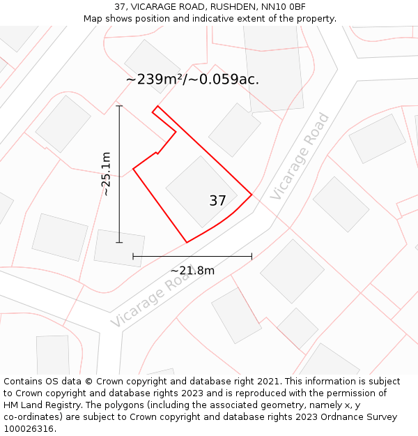 37, VICARAGE ROAD, RUSHDEN, NN10 0BF: Plot and title map