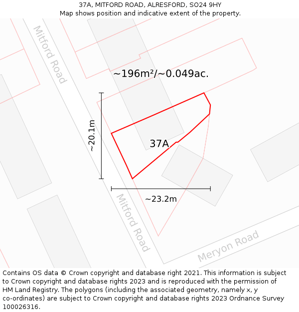 37A, MITFORD ROAD, ALRESFORD, SO24 9HY: Plot and title map