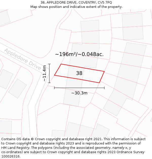 38, APPLEDORE DRIVE, COVENTRY, CV5 7PQ: Plot and title map