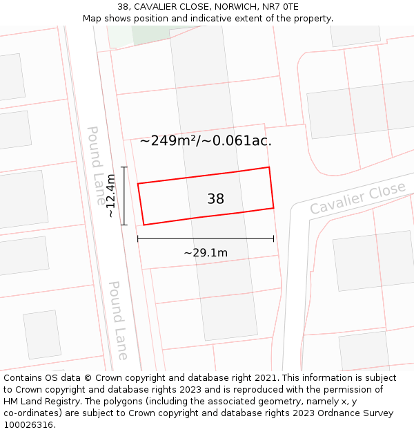 38, CAVALIER CLOSE, NORWICH, NR7 0TE: Plot and title map