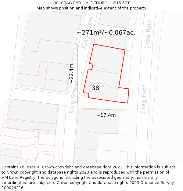 38, CRAG PATH, ALDEBURGH, IP15 5BT: Plot and title map