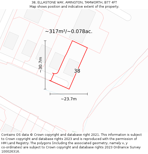 38, ELLASTONE WAY, AMINGTON, TAMWORTH, B77 4FT: Plot and title map