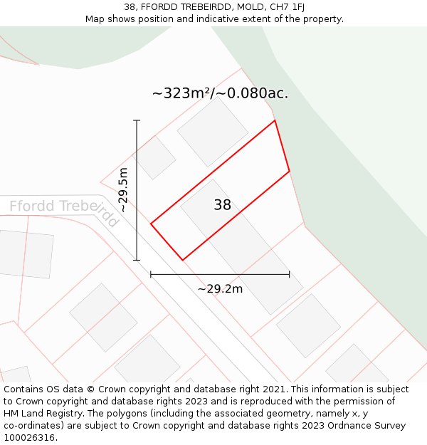 38, FFORDD TREBEIRDD, MOLD, CH7 1FJ: Plot and title map