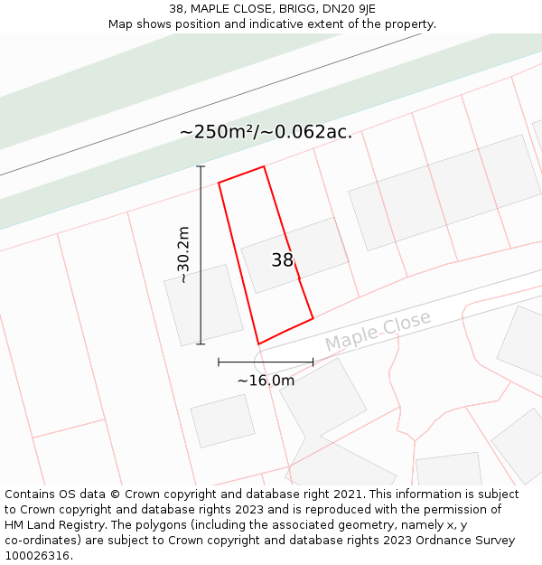 38, MAPLE CLOSE, BRIGG, DN20 9JE: Plot and title map