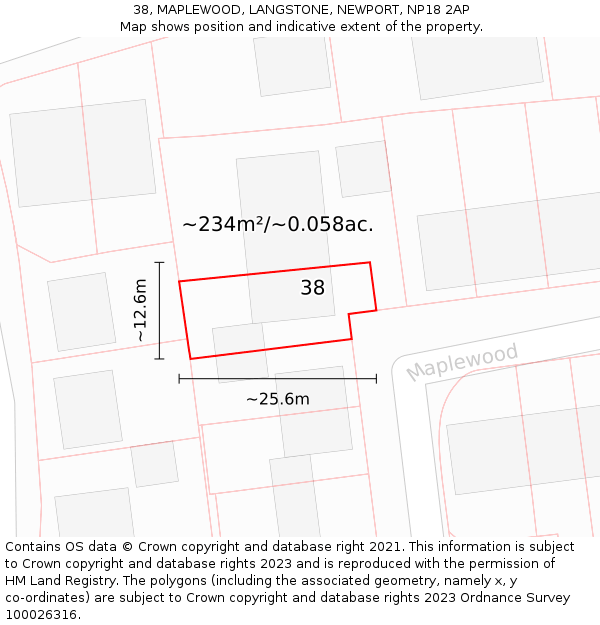 38, MAPLEWOOD, LANGSTONE, NEWPORT, NP18 2AP: Plot and title map