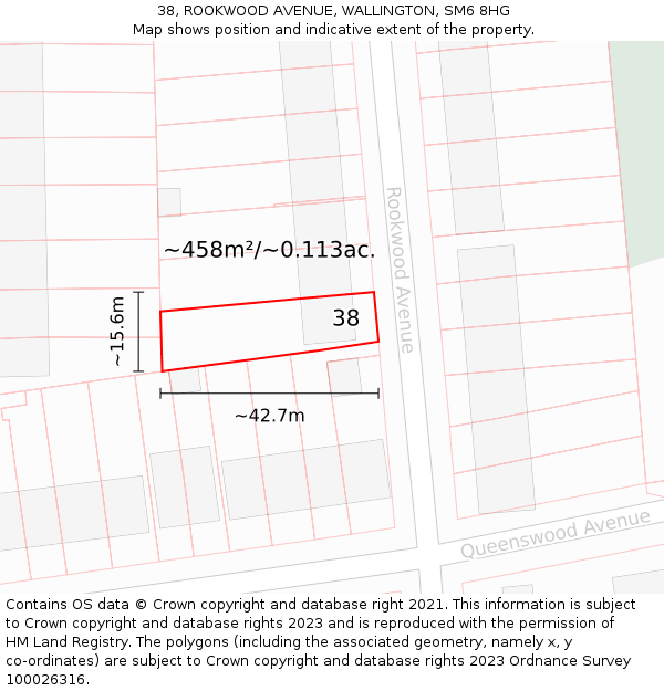38, ROOKWOOD AVENUE, WALLINGTON, SM6 8HG: Plot and title map
