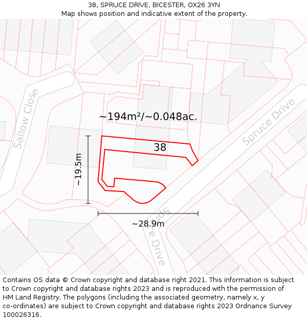38, SPRUCE DRIVE, BICESTER, OX26 3YN: Plot and title map