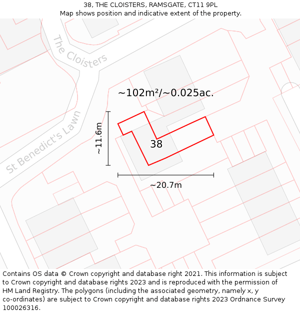 38, THE CLOISTERS, RAMSGATE, CT11 9PL: Plot and title map