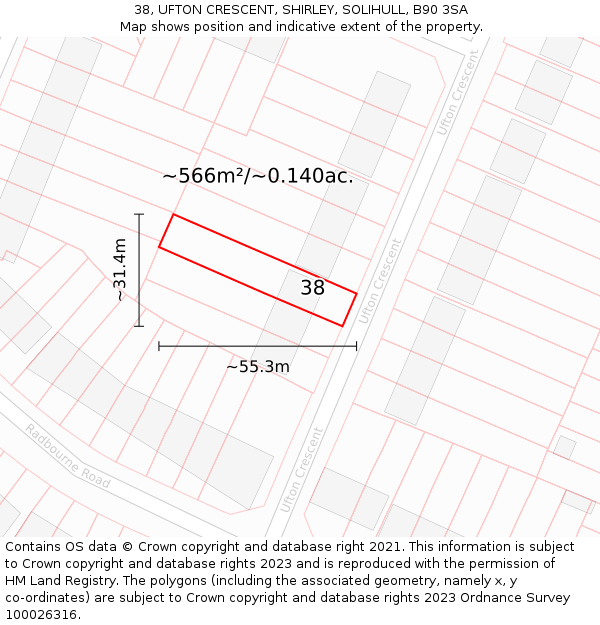38, UFTON CRESCENT, SHIRLEY, SOLIHULL, B90 3SA: Plot and title map