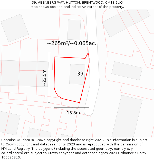 39, ABENBERG WAY, HUTTON, BRENTWOOD, CM13 2UG: Plot and title map