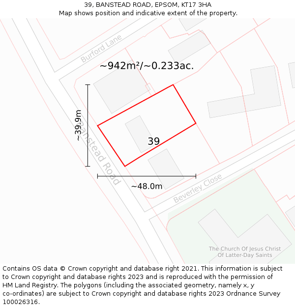 39, BANSTEAD ROAD, EPSOM, KT17 3HA: Plot and title map