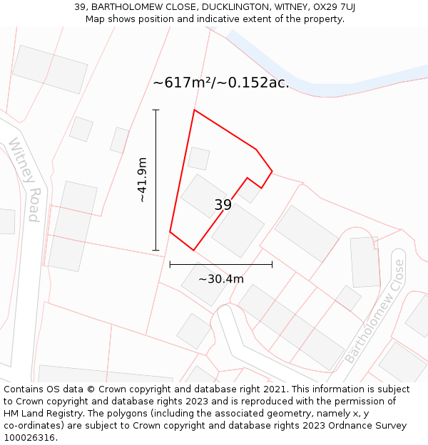 39, BARTHOLOMEW CLOSE, DUCKLINGTON, WITNEY, OX29 7UJ: Plot and title map