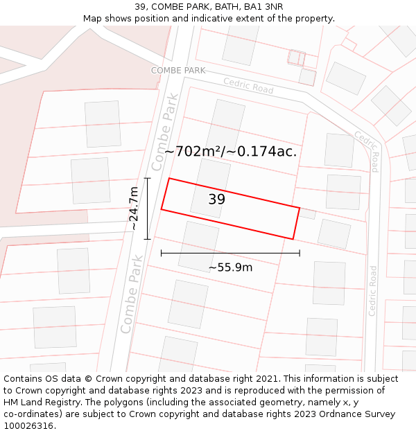 39, COMBE PARK, BATH, BA1 3NR: Plot and title map