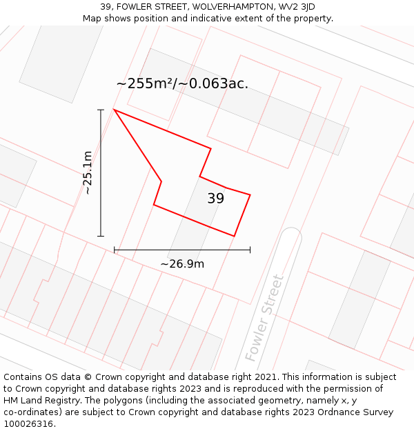 39, FOWLER STREET, WOLVERHAMPTON, WV2 3JD: Plot and title map