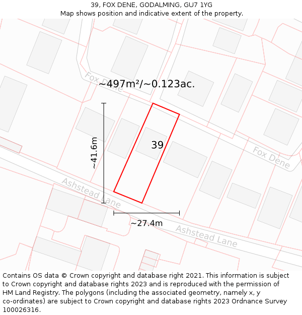 39, FOX DENE, GODALMING, GU7 1YG: Plot and title map