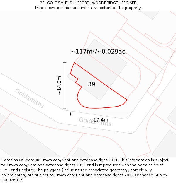 39, GOLDSMITHS, UFFORD, WOODBRIDGE, IP13 6FB: Plot and title map