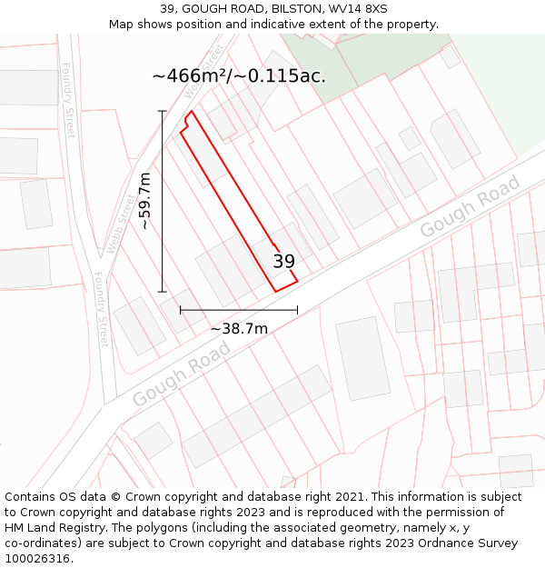 39, GOUGH ROAD, BILSTON, WV14 8XS: Plot and title map
