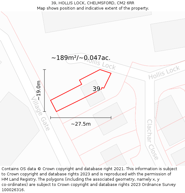 39, HOLLIS LOCK, CHELMSFORD, CM2 6RR: Plot and title map