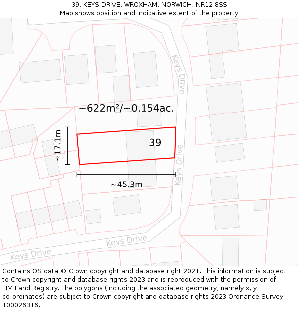 39, KEYS DRIVE, WROXHAM, NORWICH, NR12 8SS: Plot and title map