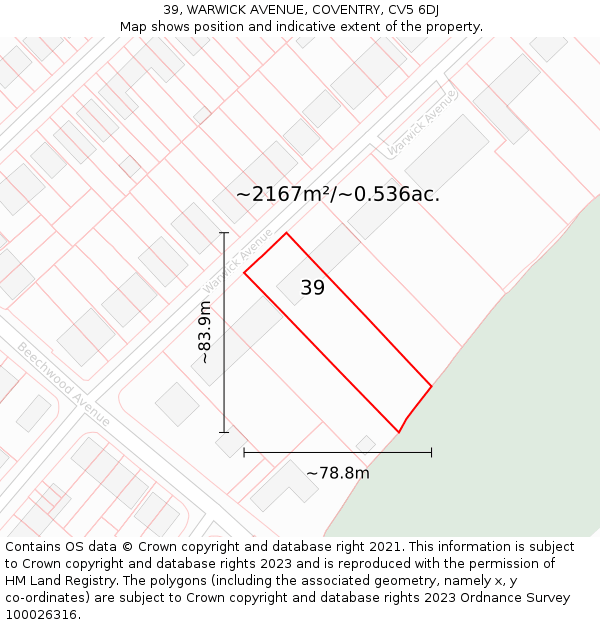 39, WARWICK AVENUE, COVENTRY, CV5 6DJ: Plot and title map