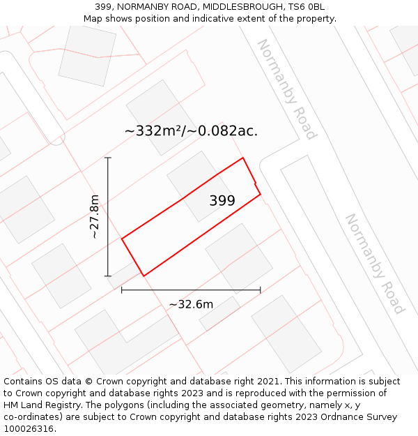 399, NORMANBY ROAD, MIDDLESBROUGH, TS6 0BL: Plot and title map
