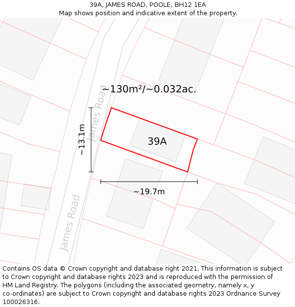 39A, JAMES ROAD, POOLE, BH12 1EA: Plot and title map