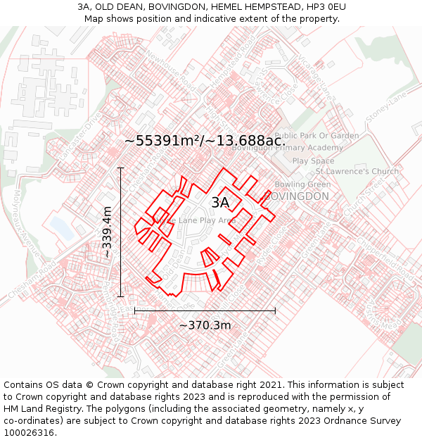 3A, OLD DEAN, BOVINGDON, HEMEL HEMPSTEAD, HP3 0EU: Plot and title map