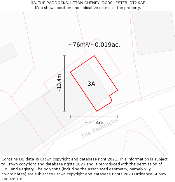 3A, THE PADDOCKS, LITTON CHENEY, DORCHESTER, DT2 9AF: Plot and title map