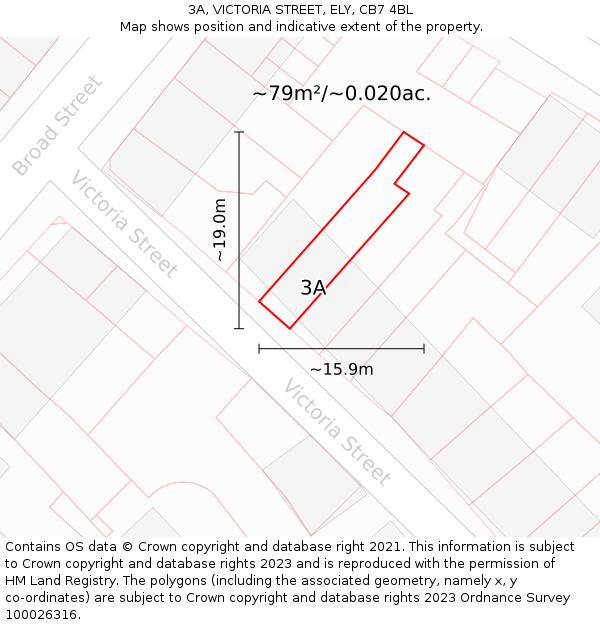 3A, VICTORIA STREET, ELY, CB7 4BL: Plot and title map
