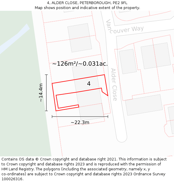4, ALDER CLOSE, PETERBOROUGH, PE2 9FL: Plot and title map