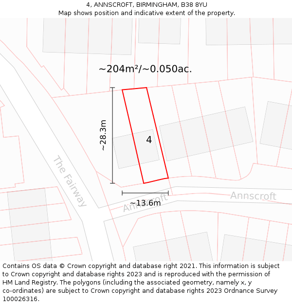 4, ANNSCROFT, BIRMINGHAM, B38 8YU: Plot and title map