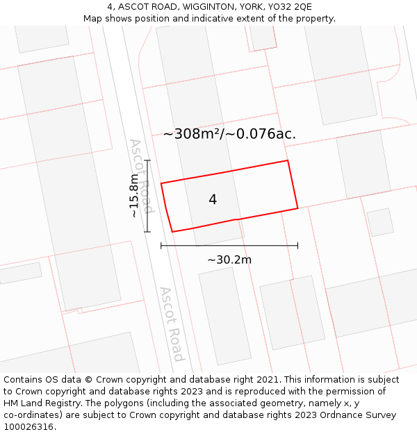 4, ASCOT ROAD, WIGGINTON, YORK, YO32 2QE: Plot and title map