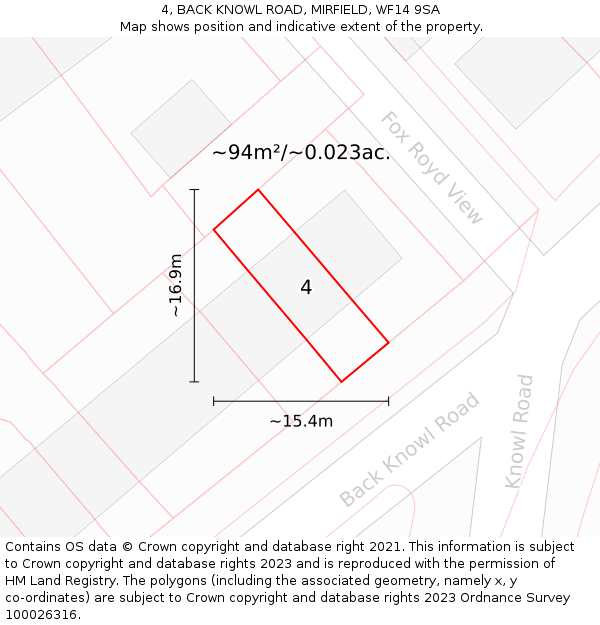 4, BACK KNOWL ROAD, MIRFIELD, WF14 9SA: Plot and title map
