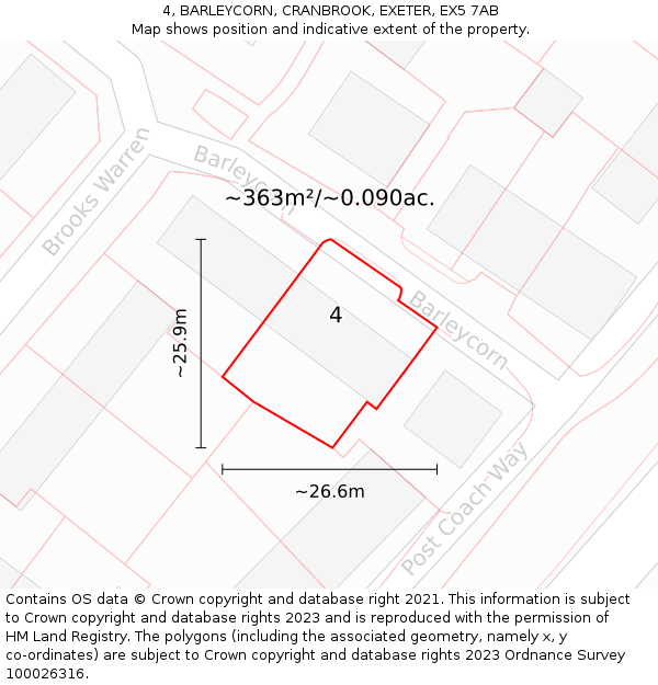 4, BARLEYCORN, CRANBROOK, EXETER, EX5 7AB: Plot and title map