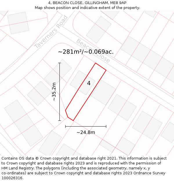 4, BEACON CLOSE, GILLINGHAM, ME8 9AP: Plot and title map