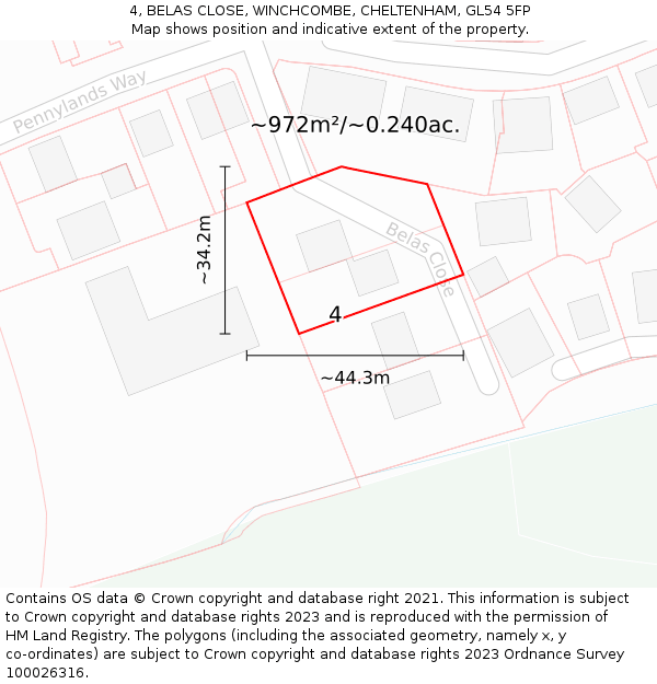 4, BELAS CLOSE, WINCHCOMBE, CHELTENHAM, GL54 5FP: Plot and title map