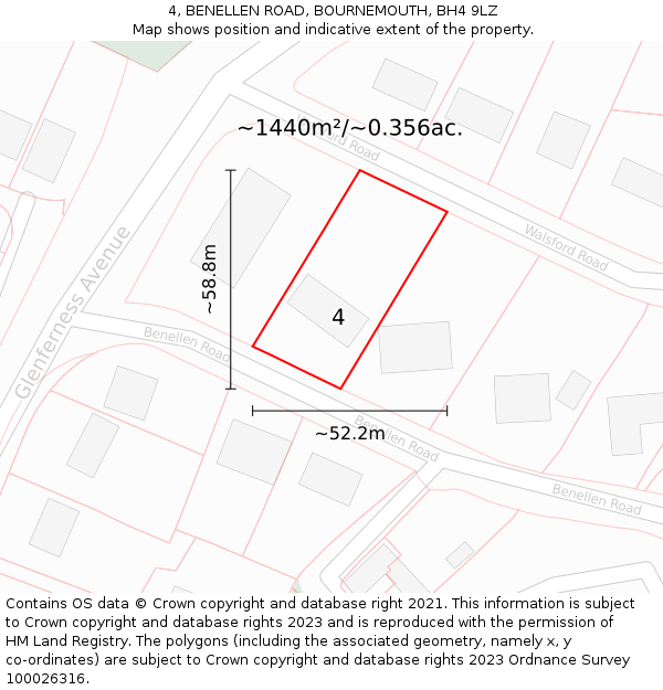 4, BENELLEN ROAD, BOURNEMOUTH, BH4 9LZ: Plot and title map