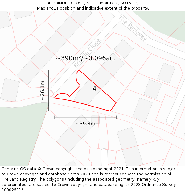 4, BRINDLE CLOSE, SOUTHAMPTON, SO16 3PJ: Plot and title map