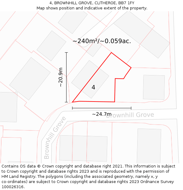 4, BROWNHILL GROVE, CLITHEROE, BB7 1FY: Plot and title map