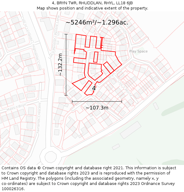 4, BRYN TWR, RHUDDLAN, RHYL, LL18 6JB: Plot and title map