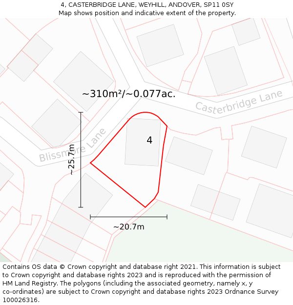4, CASTERBRIDGE LANE, WEYHILL, ANDOVER, SP11 0SY: Plot and title map