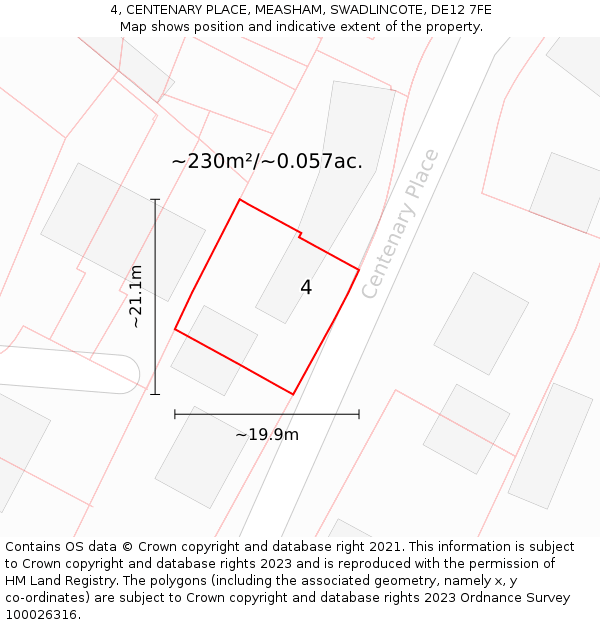 4, CENTENARY PLACE, MEASHAM, SWADLINCOTE, DE12 7FE: Plot and title map