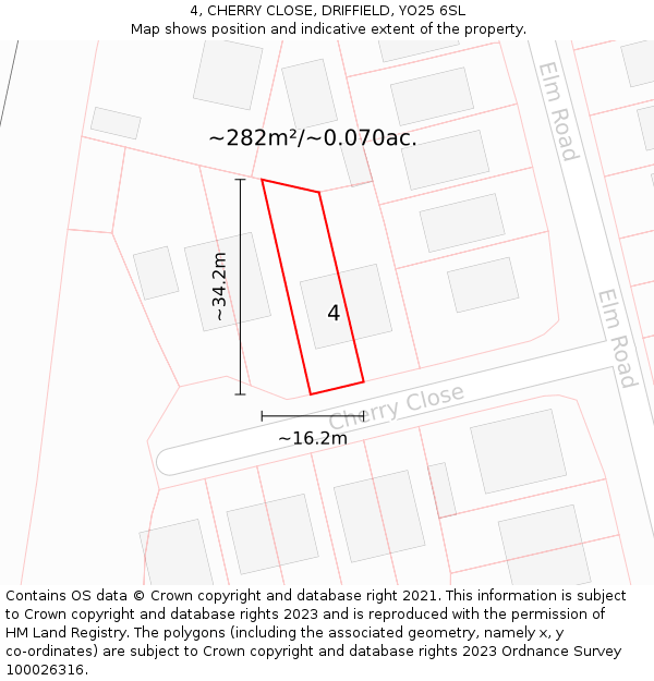 4, CHERRY CLOSE, DRIFFIELD, YO25 6SL: Plot and title map