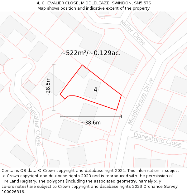 4, CHEVALIER CLOSE, MIDDLELEAZE, SWINDON, SN5 5TS: Plot and title map