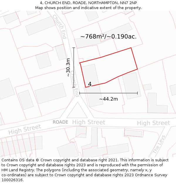 4, CHURCH END, ROADE, NORTHAMPTON, NN7 2NP: Plot and title map