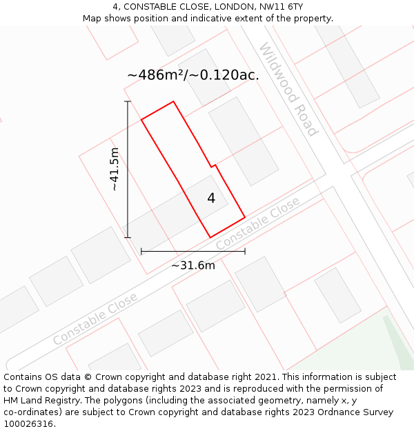4, CONSTABLE CLOSE, LONDON, NW11 6TY: Plot and title map