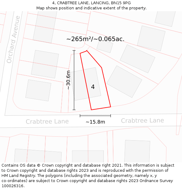 4, CRABTREE LANE, LANCING, BN15 9PG: Plot and title map